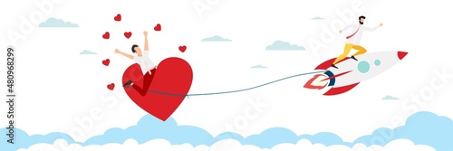 Online greetings on Valentine's Day. Group of smiling people holding hearts. Love. Vector of love and volunteering.