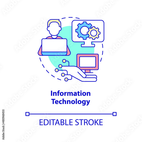 Information technology concept icon. Business management skills abstract idea thin line illustration. Isolated outline drawing. Editable stroke. Roboto-Medium, Myriad Pro-Bold fonts used