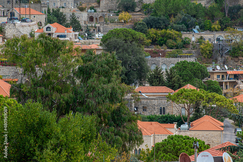 Deir El Qamar village beautiful green landscape and old architecture in mount Lebanon Middle east photo