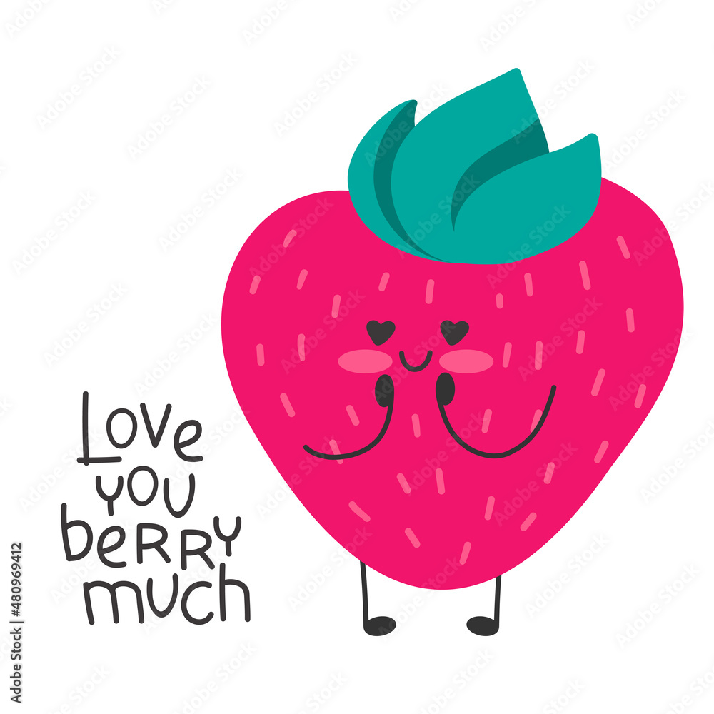Strawberry cute cartoon character in love. Valentine day romantic. Love you  berry much. Stock Vector | Adobe Stock