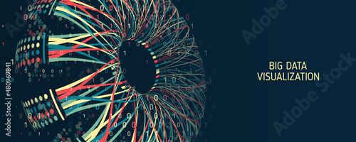 Data sorting process. Big data stream futuristic infographics. File structuring, machine learning. Big data visualization. A dynamic array of information.