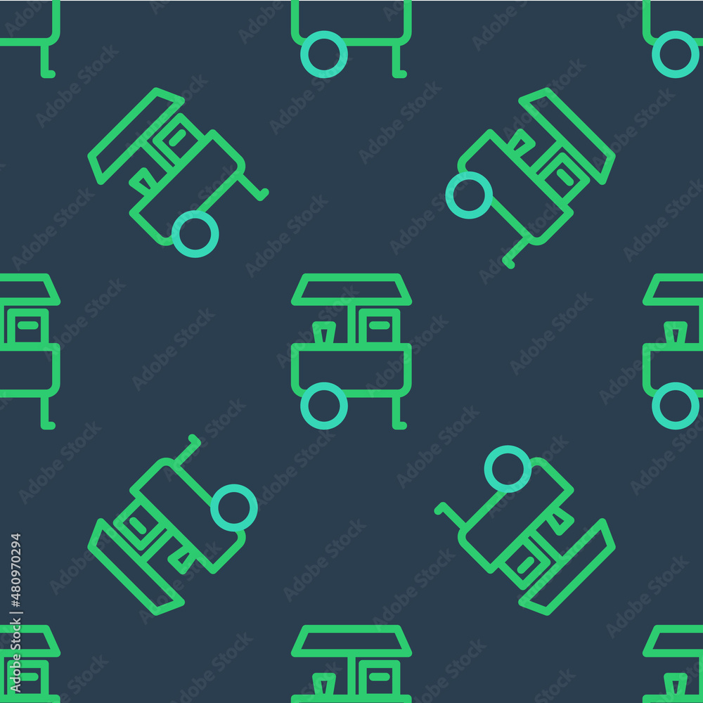 Line Fast street food cart icon isolated seamless pattern on blue background. Urban kiosk. Vector Line Fast street food cart icon isolated seamless pattern on blue background. Urban kiosk. Vector