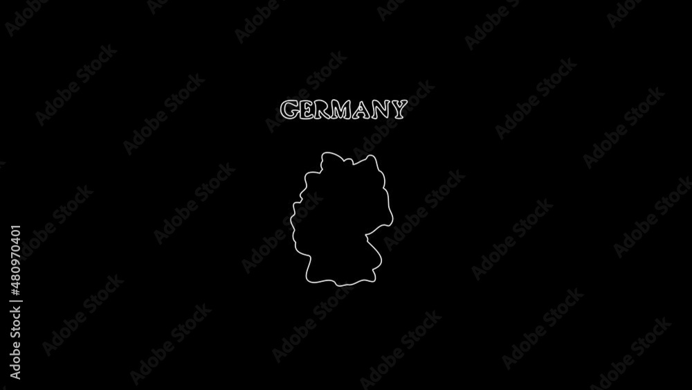 white linear Germany silhouette. the picture appears and disappears on a black background. white linear Germany silhouette. the picture appears and disappears on a black background.