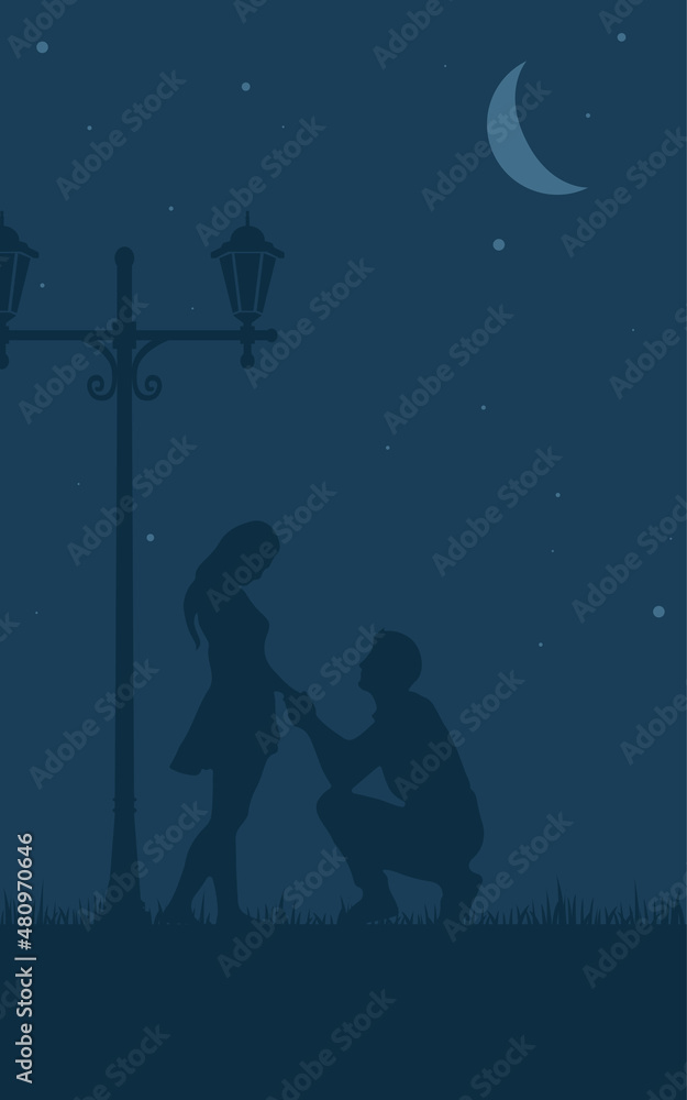 Young Couple Silhouettes For Valentine's Day in Vector Illustration