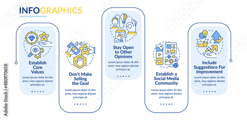 Establish business transparency rectangle infographic template. Data visualization with 5 steps. Process timeline info chart. Workflow layout with line icons. Lato-Bold, Regular fonts used