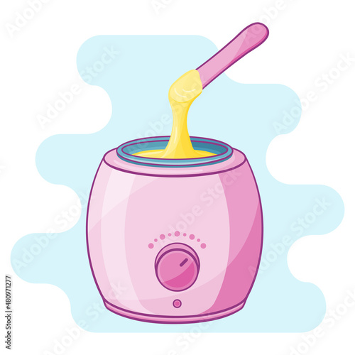 Wax Heater with spatula isolated vector illusration. Hair removal warm waxing kit in outline style.