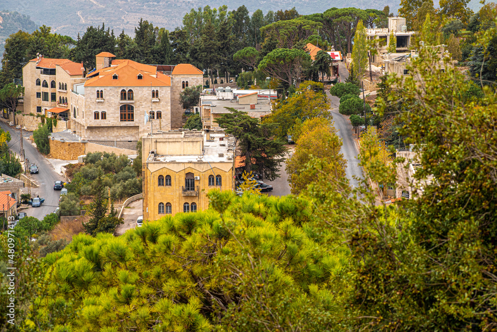 Deir El Qamar village beautiful green landscape and old architecture in mount Lebanon Middle east
