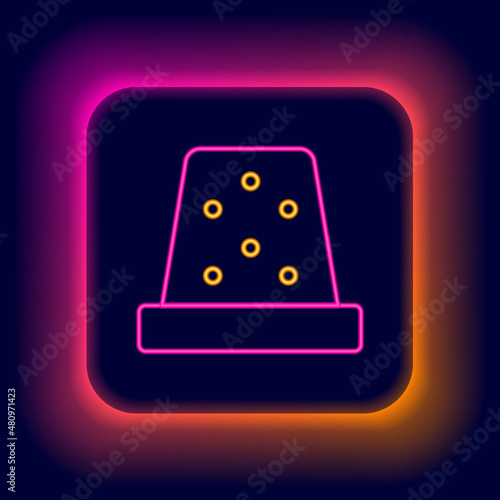 Glowing neon line Thimble for sewing icon isolated on black background. Colorful outline concept. Vector