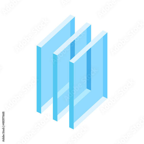 Illustration of glass layers. Cross section double glazed window.