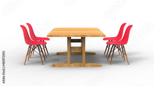 four red nordic chair with shadow 3d render