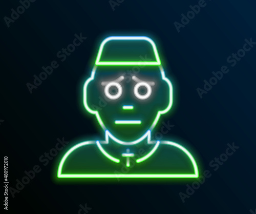 Glowing neon line Priest icon isolated on black background. Colorful outline concept. Vector