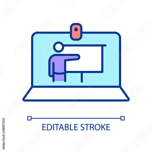 Online lesson RGB color icon. Electronic learning. Internet course. Distant education. Teaching online. Isolated vector illustration. Simple filled line drawing. Editable stroke. Arial font used