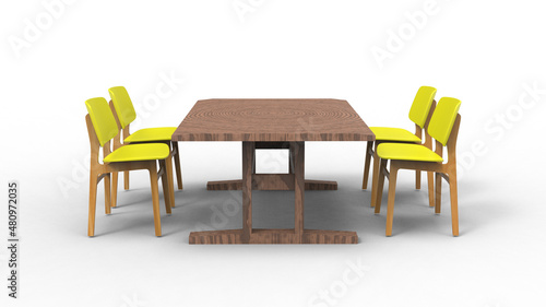 four yellow cafe chair with shadow 3d render