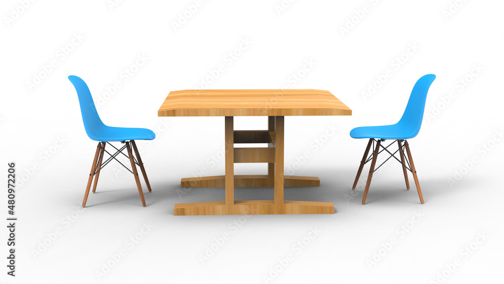 Fototapeta premium two blue nordic chair with shadow 3d render