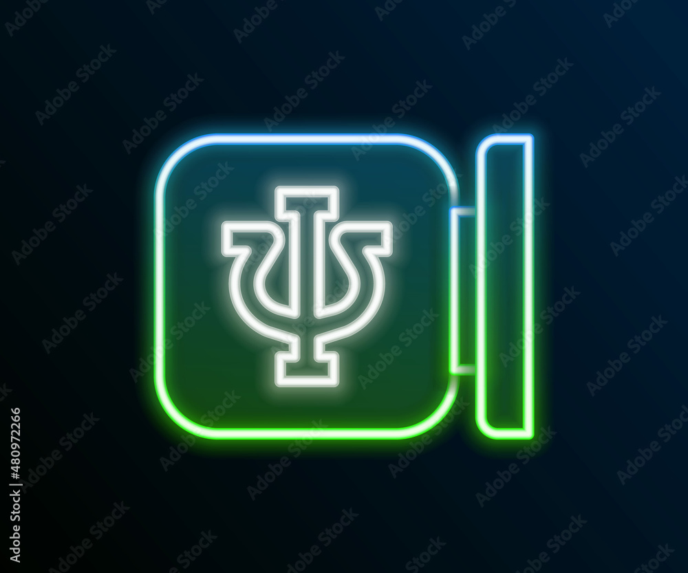 Glowing neon line Psychology icon isolated on black background. Psi symbol. Mental health concept, psychoanalysis analysis and psychotherapy. Colorful outline concept. Vector Glowing neon line Psychology icon isolated on black background. Psi symbol. Mental health concept, psychoanalysis analysis and psychotherapy. Colorful outline concept. Vector