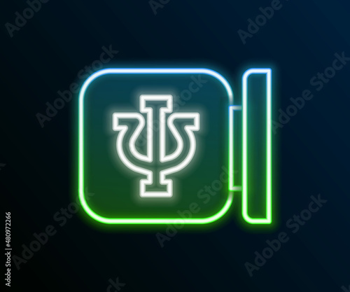 Glowing neon line Psychology icon isolated on black background. Psi symbol. Mental health concept, psychoanalysis analysis and psychotherapy. Colorful outline concept. Vector