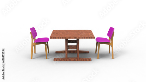 two pink cafe chair with shadow 3d render