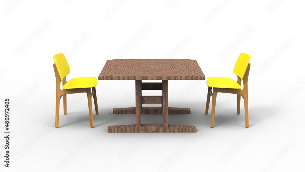 two yellow cafe chair with shadow 3d render two yellow cafe chair with shadow 3d render