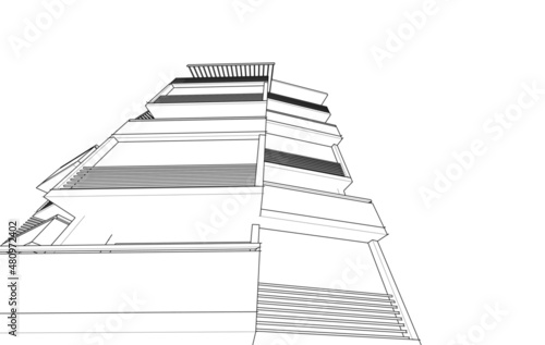 black and white architecture building vector drawing