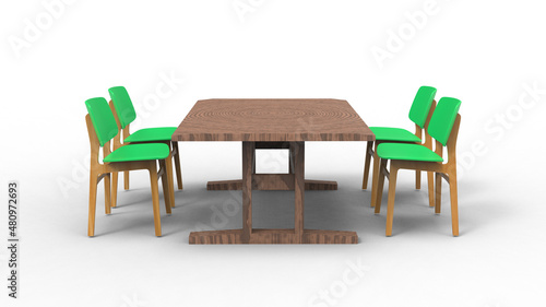 four green cafe chair with shadow 3d render