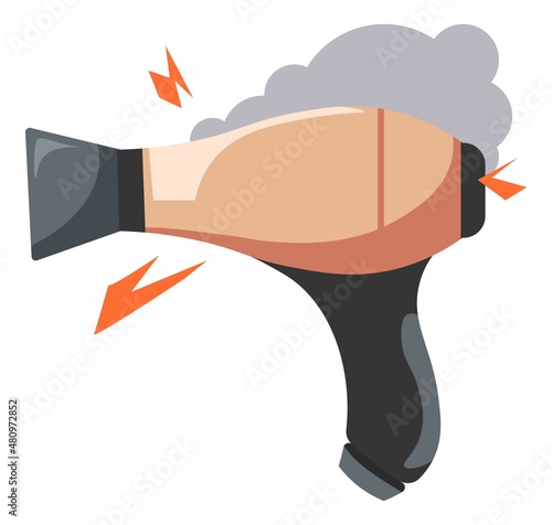 Overheated hair dryer with sparks of fire vector