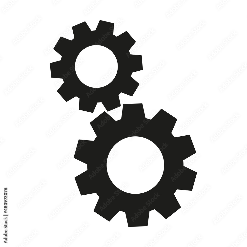 Gears icon. Cogwheels black symbol. Seatings concept. Vector isolated on white background