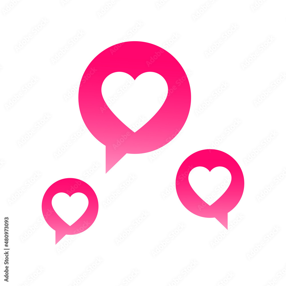 Red bubble with heart for live stream video chat on white  background. Web botton social media isolated. Network symbol content. Vector flat design tamplate illustration