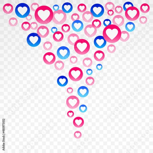 Red, blue bubble with heart for live stream video chat isolated on white  background. Web botton social media. Network symbol content. Vector flat design tamplate illustration