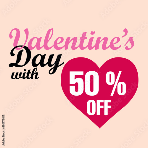valentine's day 50% off, fifty percent off, pink heart, happy valentine's day