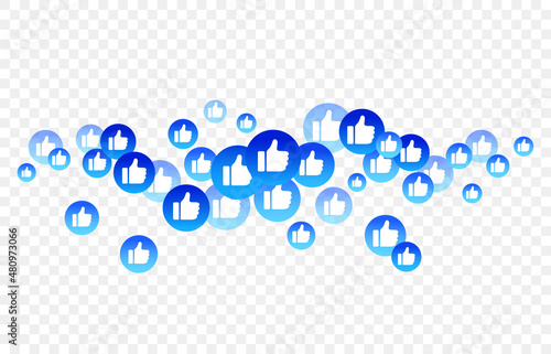 Blue bubble with thumb up like for live stream video chat background. Web botton for social media isolated on white background. Network symbol content. Vector flat design tamplate illustration.