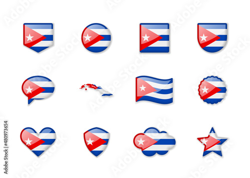 Cuba - set of shiny flags of different shapes.