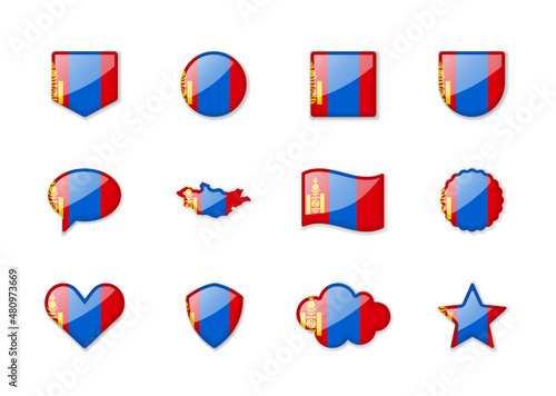 Mongolia - set of shiny flags of different shapes. Free Download Mongolia - set of shiny flags of different shapes. - GFXLoad