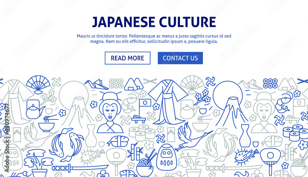 Japan Banner Design. Vector Illustration of Outline Template.