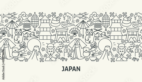 Japan Banner Concept. Vector Illustration of Outline Design.