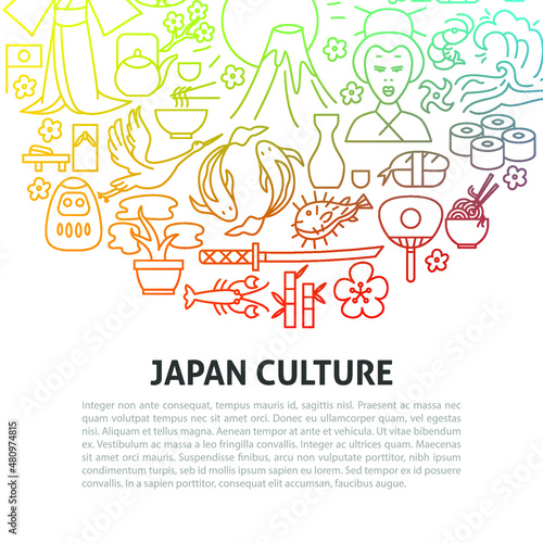 Japan Line Concept. Vector Illustration of Outline Design.