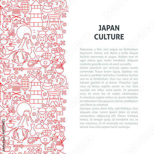 Japan Line Pattern Concept. Vector Illustration of Outline Design.