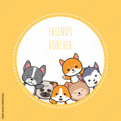 Cute dog doodle banner background wallpaper icon cartoon illustration