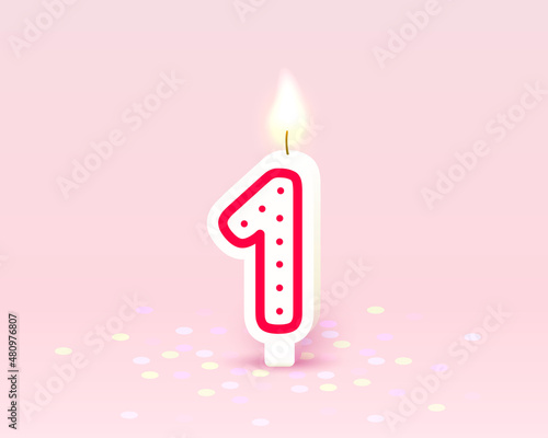 Happy Birthday years anniversary of the person birthday, Candle in the form of numbers one of the year. Vector