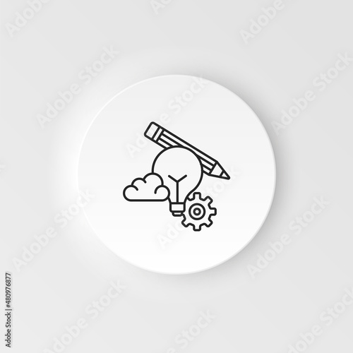 Vector innovation icon. Light bulb and cog inside. Premium quality graphic design element. Neumorphic style vector icon.