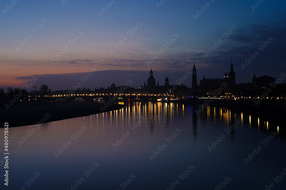 View over the old town of Dresden during sunrise