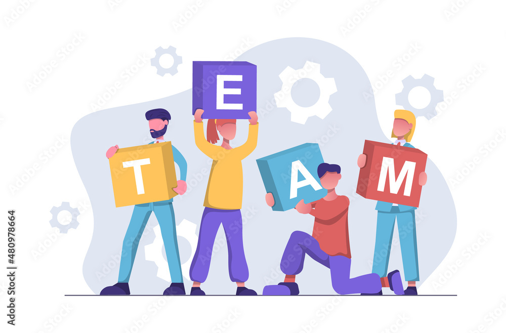 Obraz premium Teamwork. The team holds the cubes with the word team