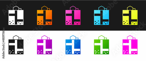 Set Mine entrance icon isolated on black and white background. Vector