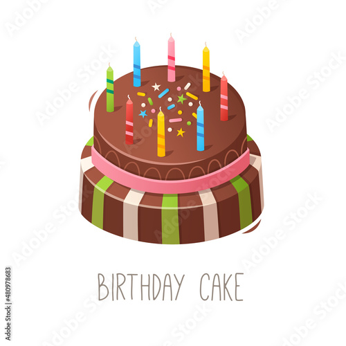 Collection of cakes, pies and desserts for all letters of alphabet. Letter B - birthday cake. Isolated vector illustration