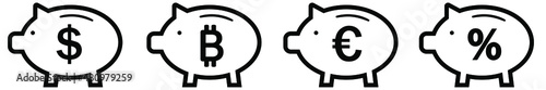 Piggy bank icon set. Piggy bank saving money. Banking or business services concept. Vector illustration.
