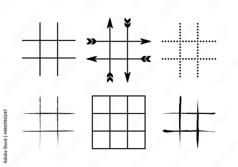 Tic Tac Toe Grids Arrows Game Board 3x3 Hand Drawn Game Board - obrazy, fototapety, plakaty 
