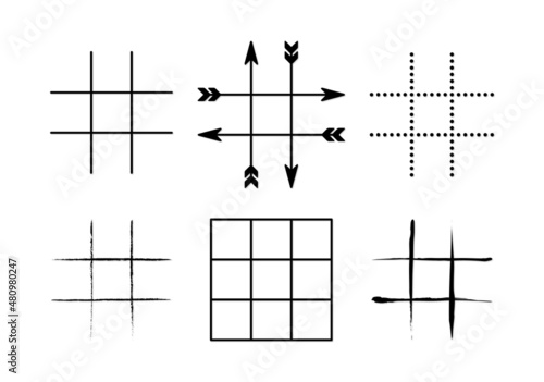 Tic Tac Toe Grids Arrows Game Board 3x3 Hand Drawn Game Board