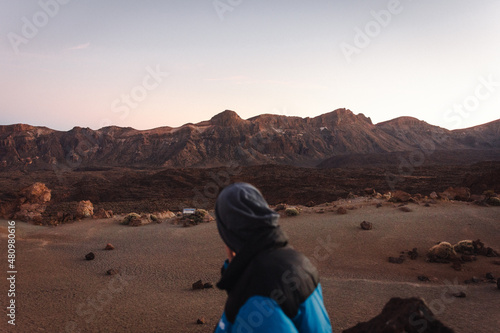 Young man admiring the views of the mountains, in Las Cañadas, National park © Macaronesian