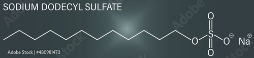 Sodium dodecyl sulfate or SDS, sodium lauryl sulfate, surfactant molecule. Commonly used in cleaning products. Skeletal formula.