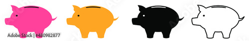 Piggy bank icon set. Piggy bank saving money. Banking or business services concept. Vector illustration.
