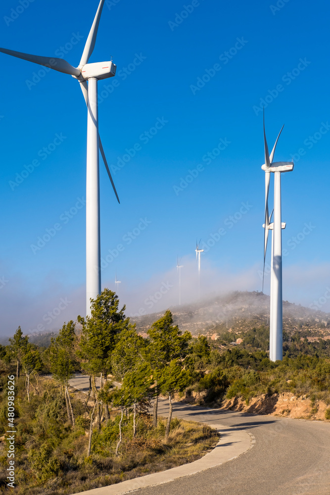 wind turbines in rural area in Spain